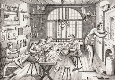 Innenansicht von Etienne Delaunes Werkstatt, aus 